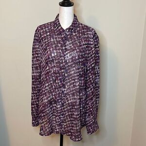 COLDWATER Creek Button Down Blouse. Size Large‎ (14). Purple Print
